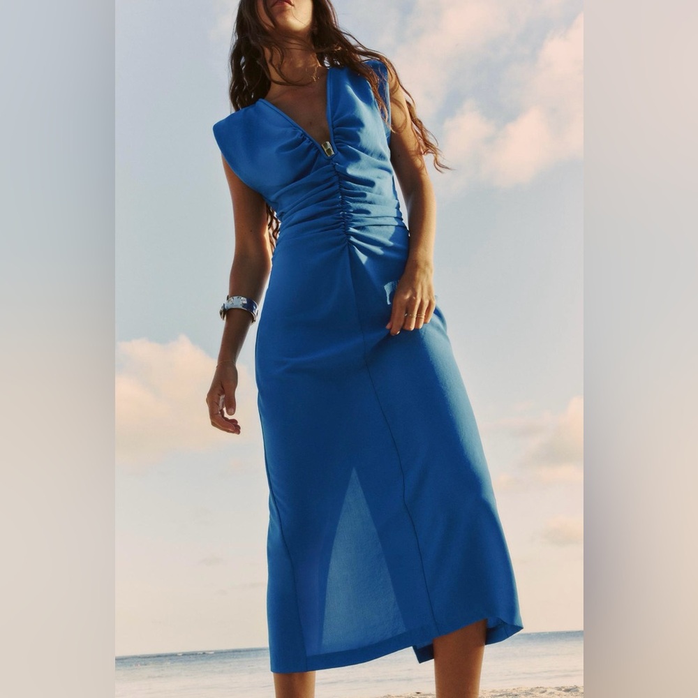 Bold blue midi dress - ZARA m